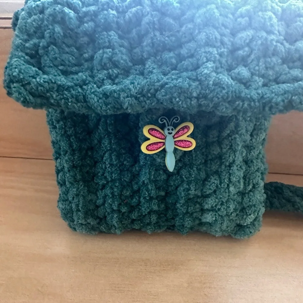 Hand crafted Teal crochet Crossbody Bag with Butterfly Charm